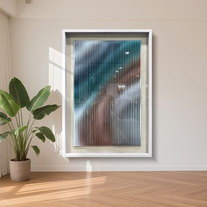 Contemporary Art Gallery Decor, 3D Vertical Wave Wood Sculpture with Color Gradient