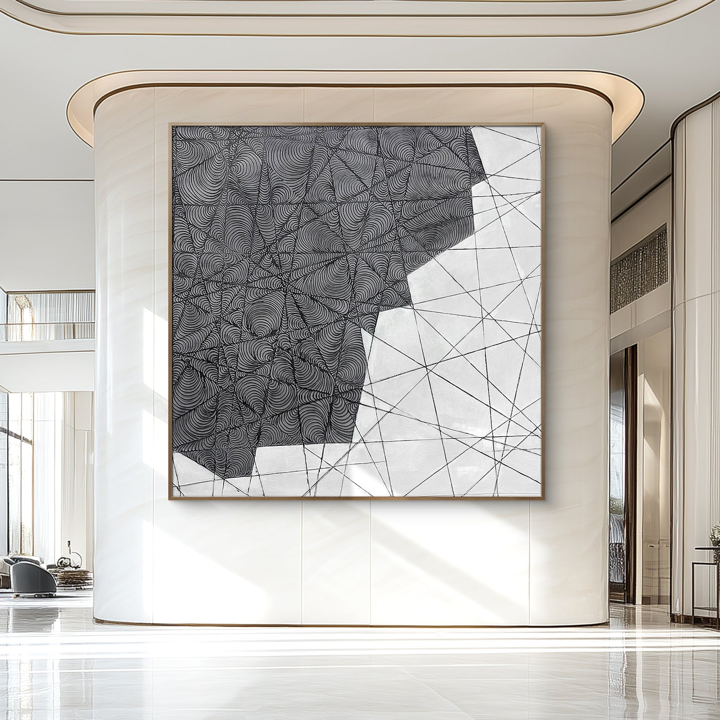 Black and White Textured Wall Art with Architectural Style