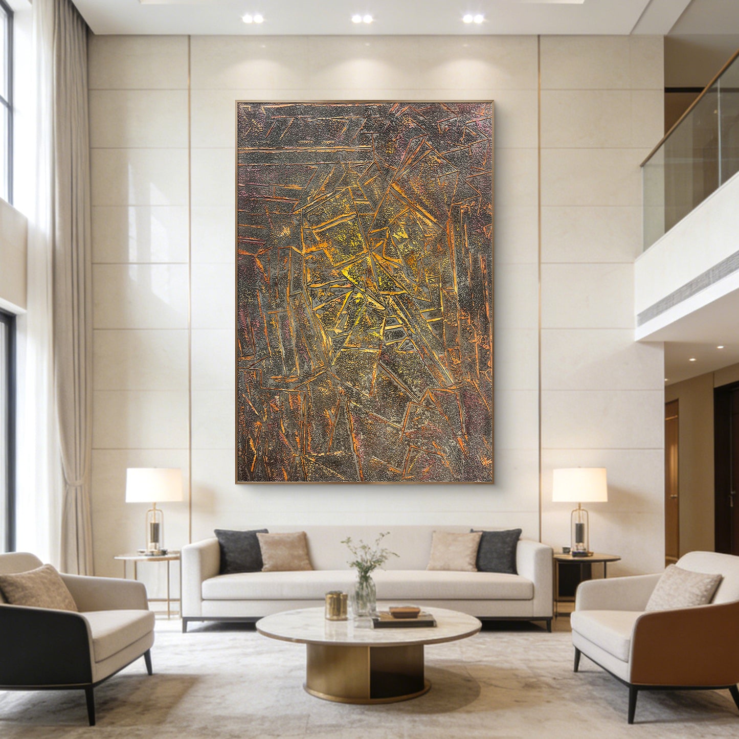 Textured Abstract Canvas Art with Dynamic Geometric Pattern