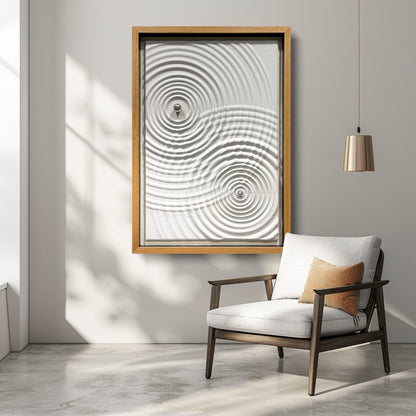 Minimalist Zen Ripple Carved Wood Panel with Silver Orb