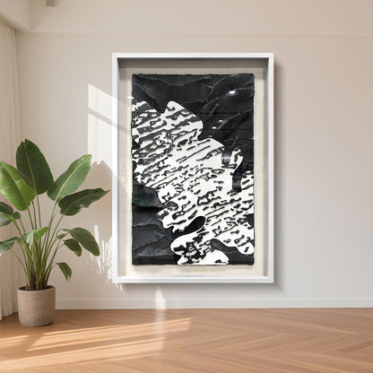 Minimalist Abstract Black and White Art, Flowing Paper Sculpture for Villa Interiors