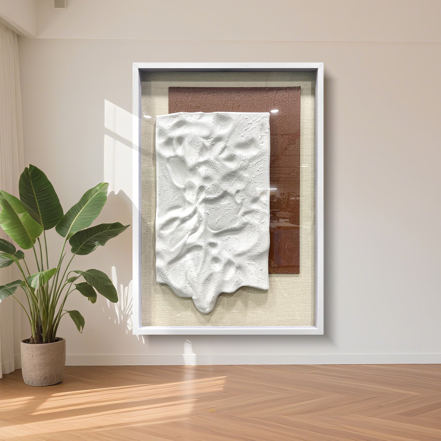 Decorative Relief Wall Panel – Wood Frame with Tempered Glass Surface