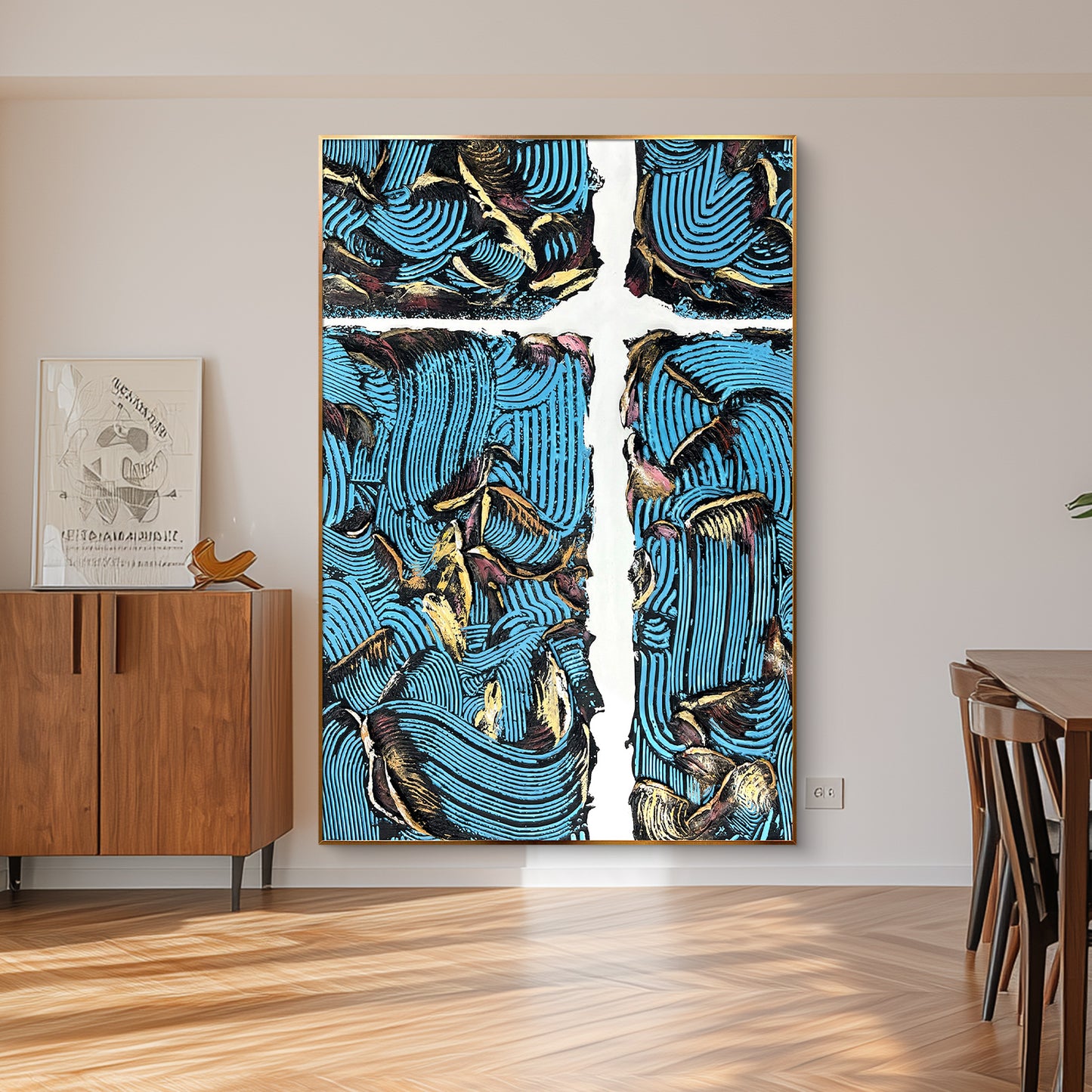 Bold Blue Abstract Wall Art with Heavy Texture