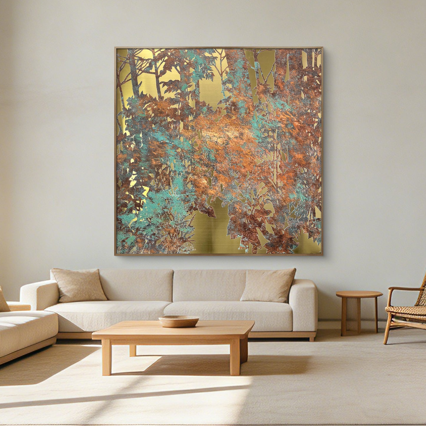 Modern Luxury Textured Oil Painting with Metal Frame