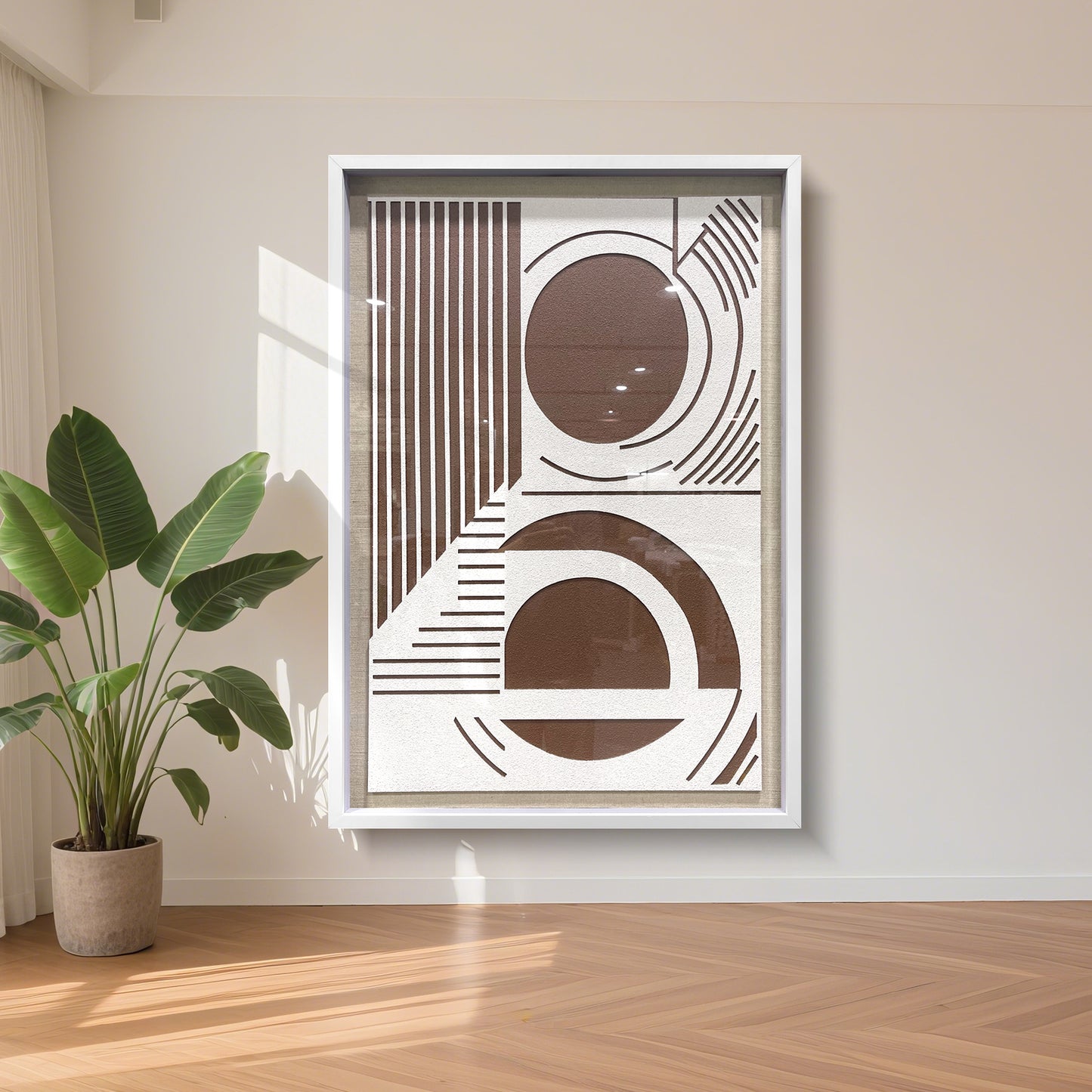 Creative geometric wide-format wall artwork, featuring a unique three-dimensional design and striking visual appeal.
