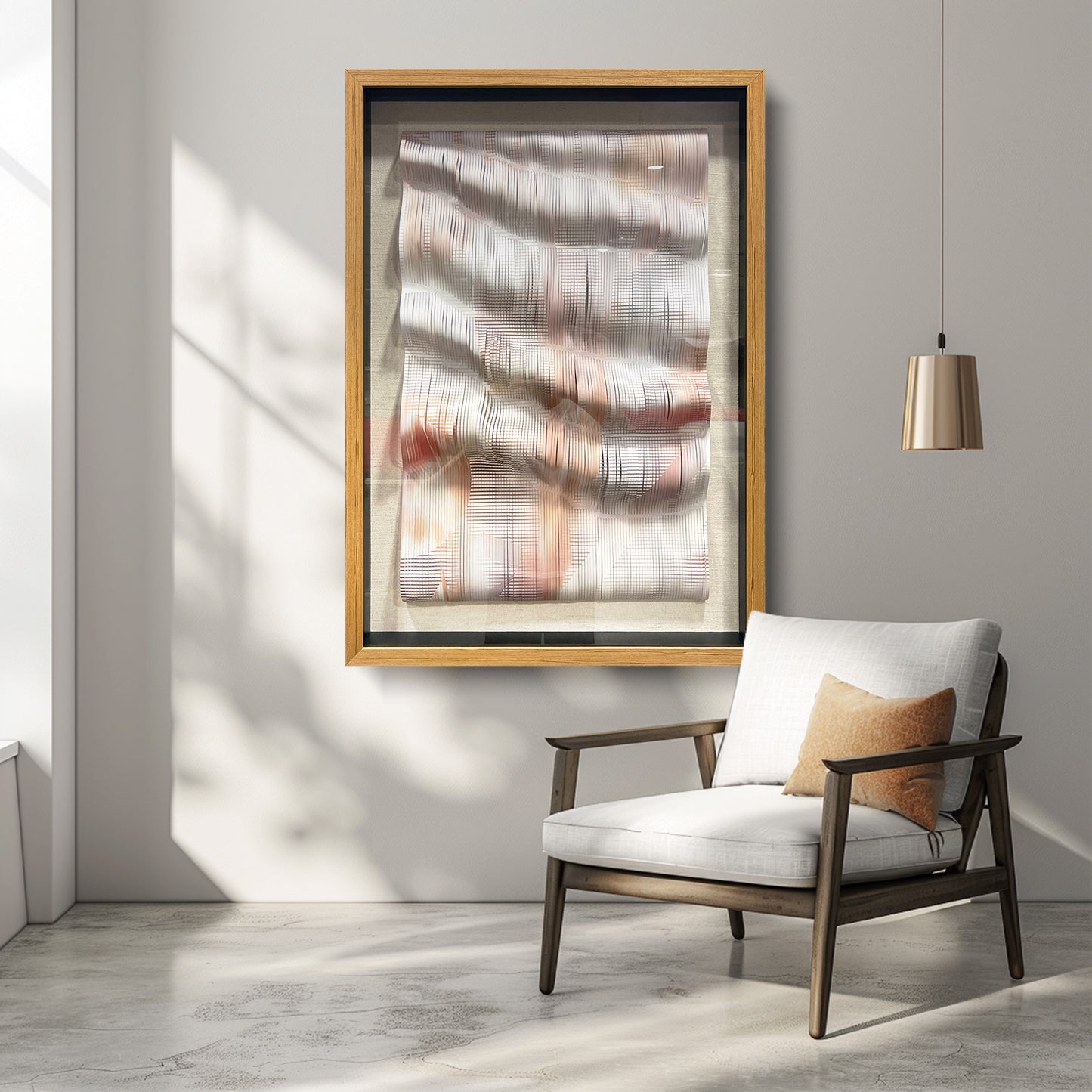 Handcrafted 3D paper artwork, modern textured wall art with delicate three-dimensional design.