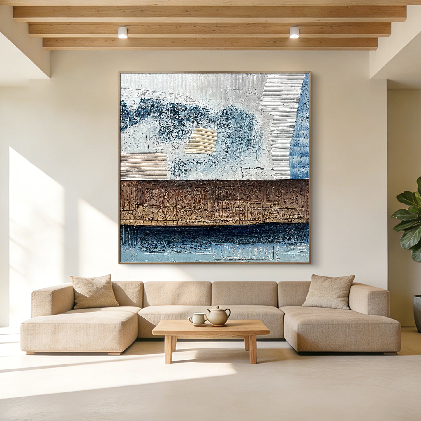 Mixed Media Abstract Wall Art with Sculptural Texture