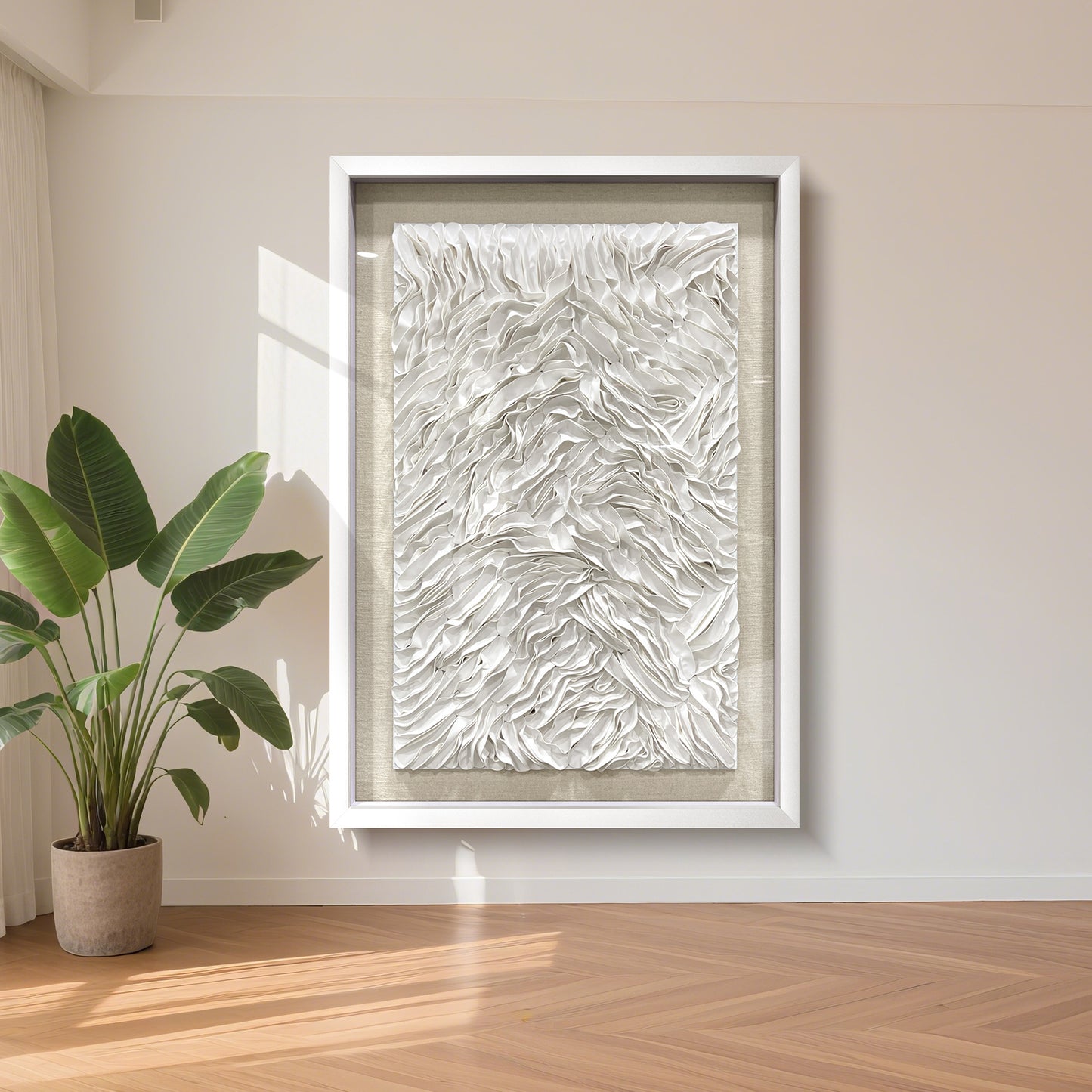 Handcrafted 3D leather wall art, featuring distinctive three-dimensional texture and sophisticated artistic detailing.