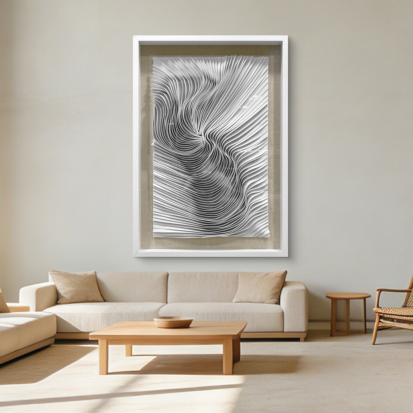 White Felt Wall Art Fluid Ripple Textile Hanging Artwork