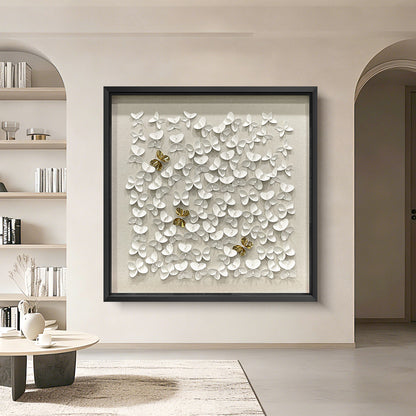 Classic Butterfly Wall Decor, White and Gold Faux Leather Art for Any Space