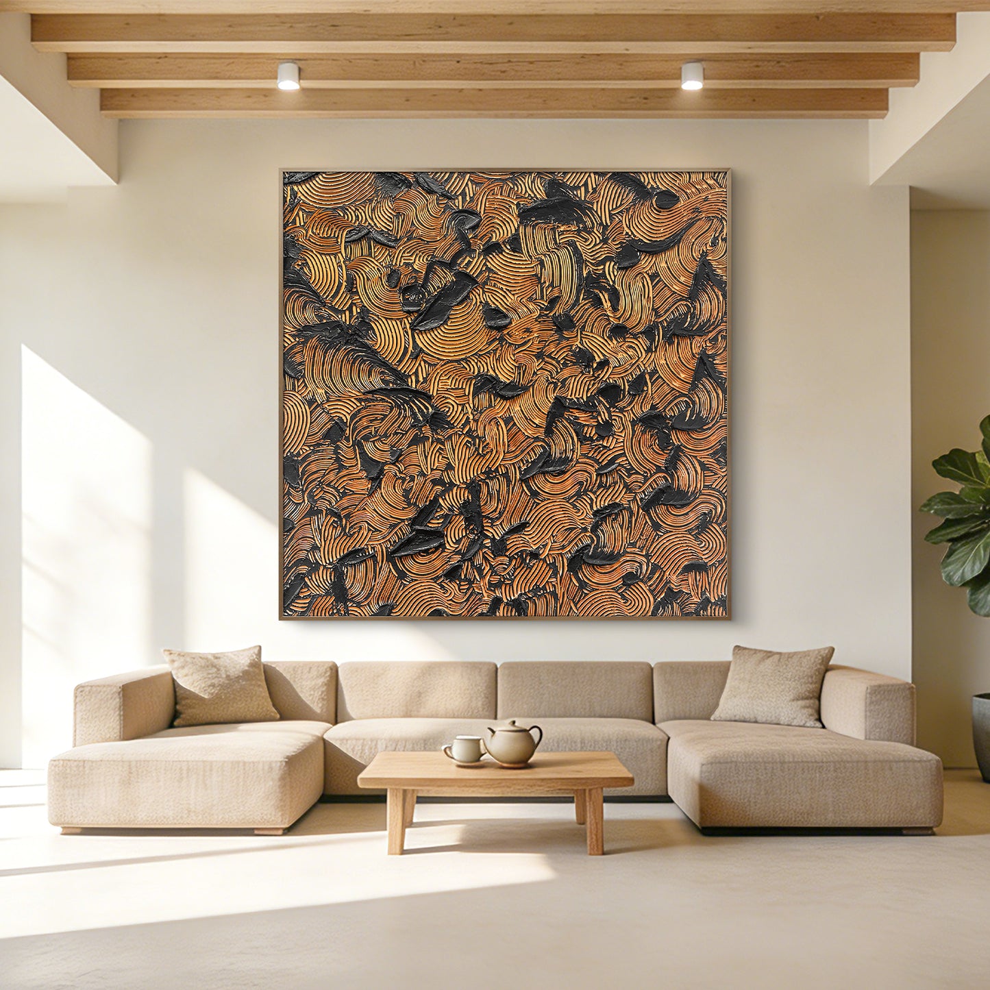 Orange Clouds Large Abstract Wall Art, Bold Heavy Textured Artwork with Vibrant Color Layers