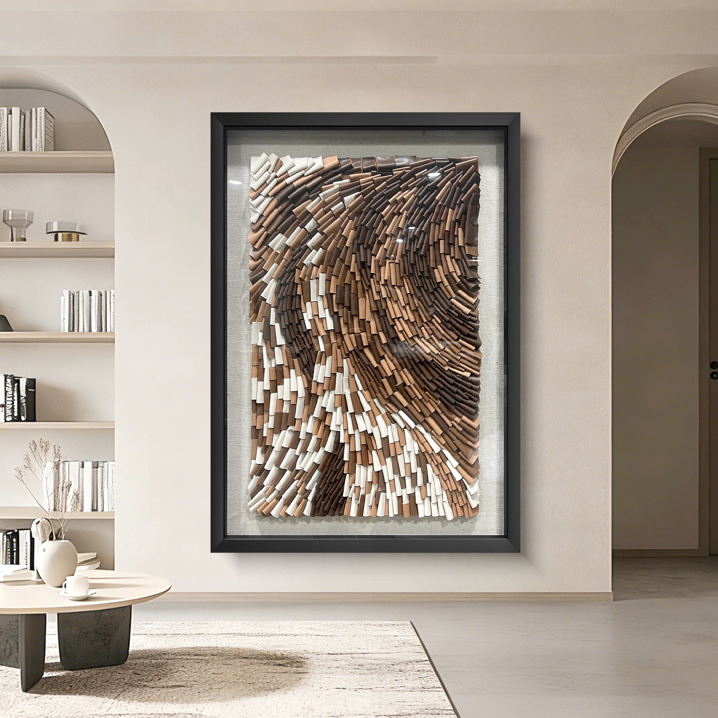 Modern 3D Wall Art, Handcrafted with Leather in Brown & White, Featuring Unique Artistic Design