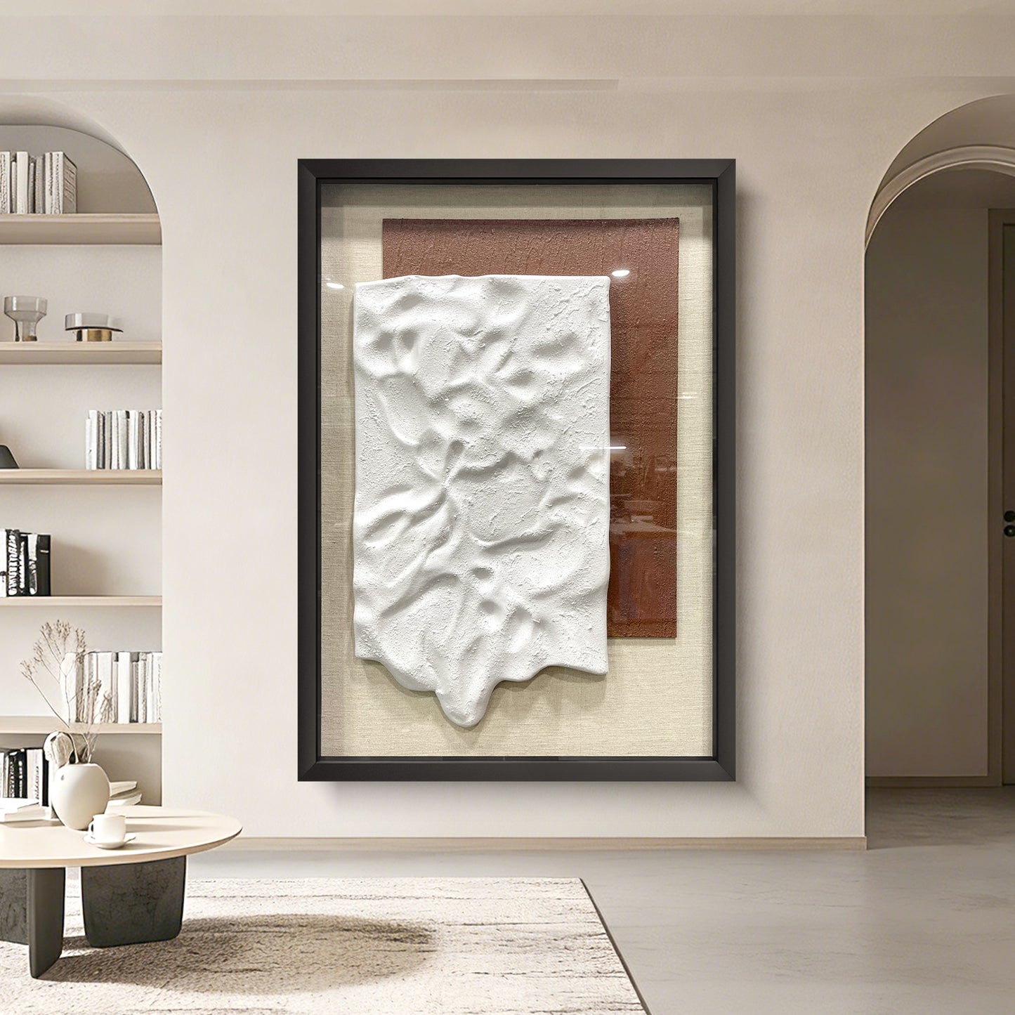 Decorative Relief Wall Panel – Wood Frame with Tempered Glass Surface