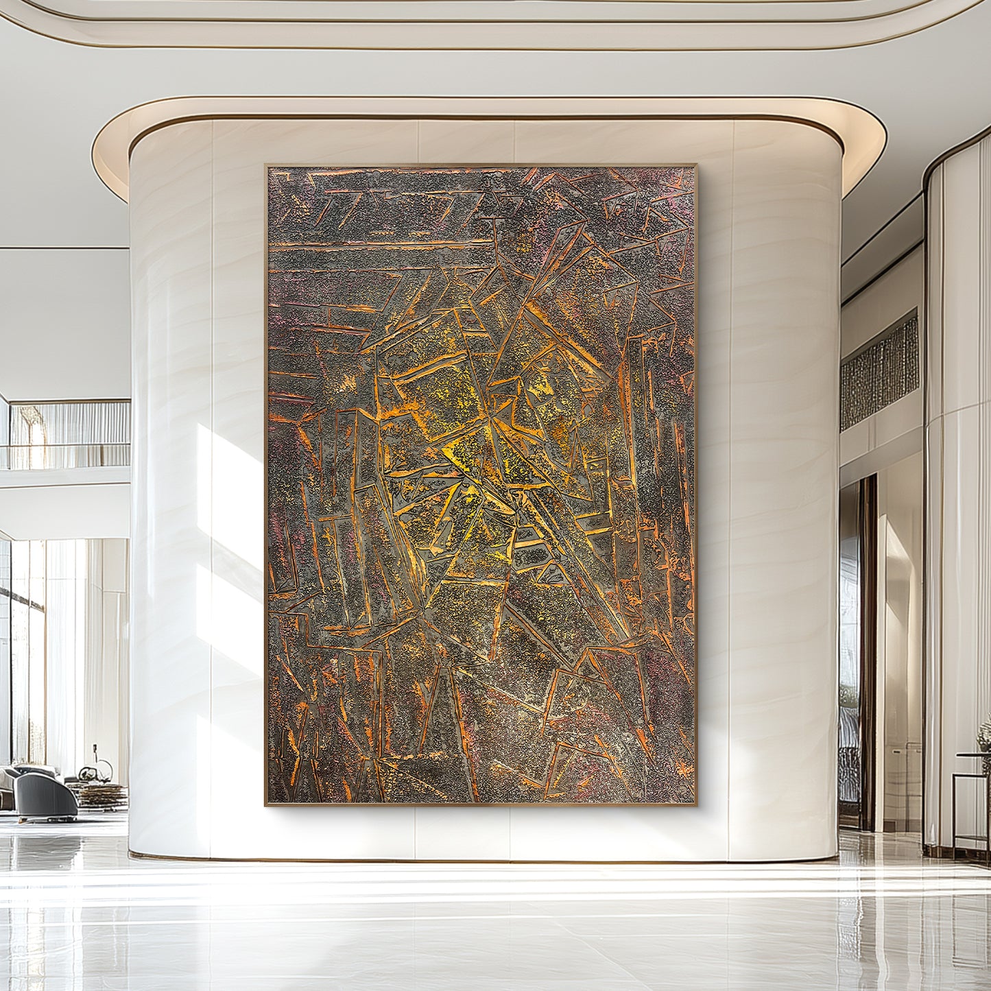 Textured Abstract Canvas Art with Dynamic Geometric Pattern