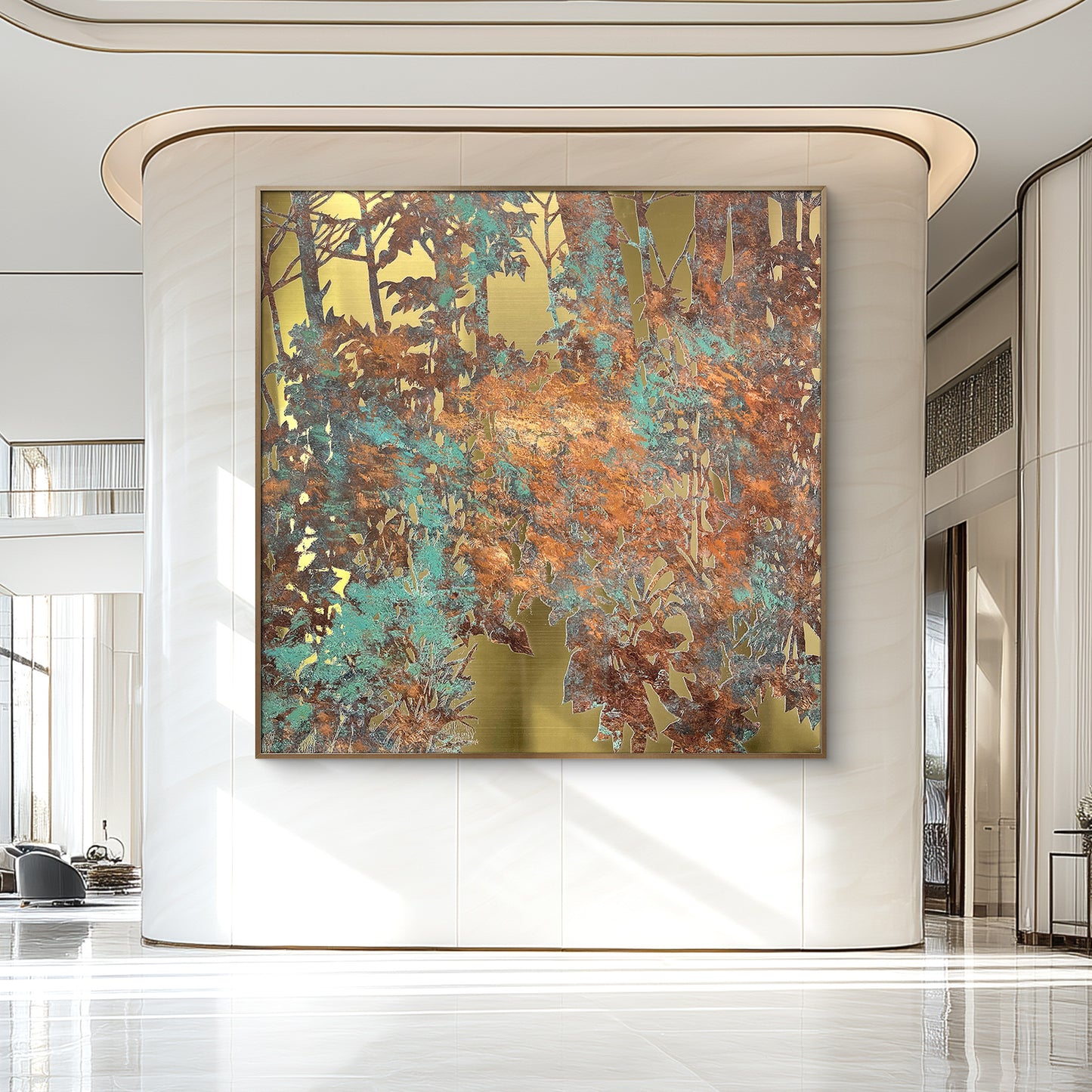 Modern Luxury Textured Oil Painting with Metal Frame