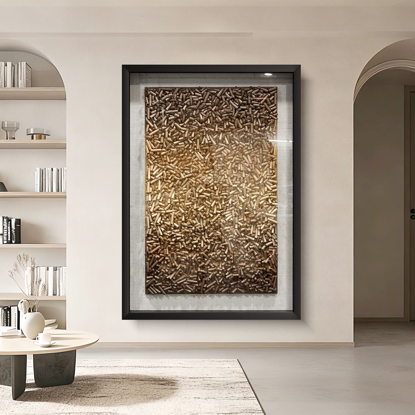 Hand Painted Foam Cylinder Wall Art, Solid Wood Frame with Tempered Glass