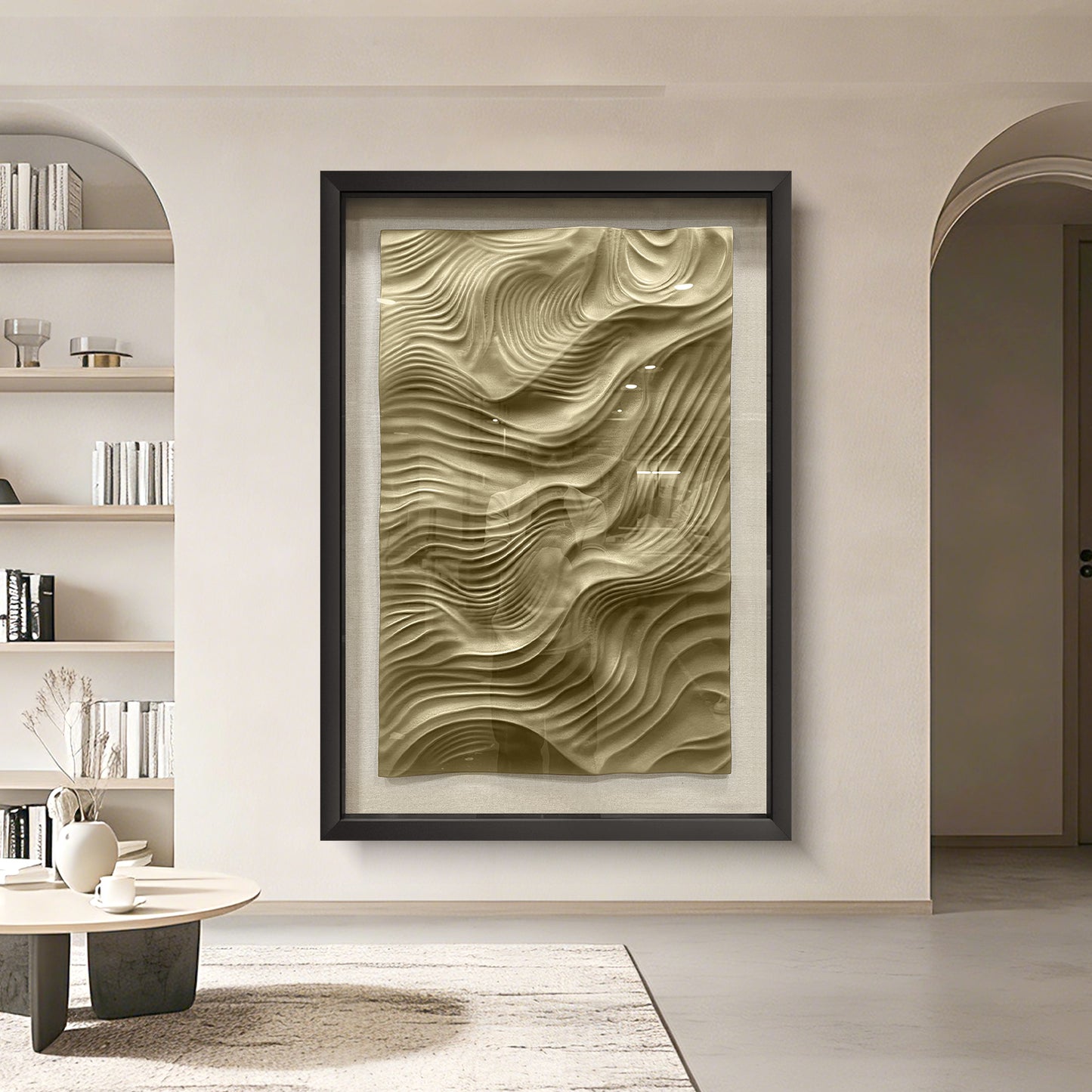 Gallery Worthy 3D Wave Art, Hand Carved Wood in Tempered Glass Frame