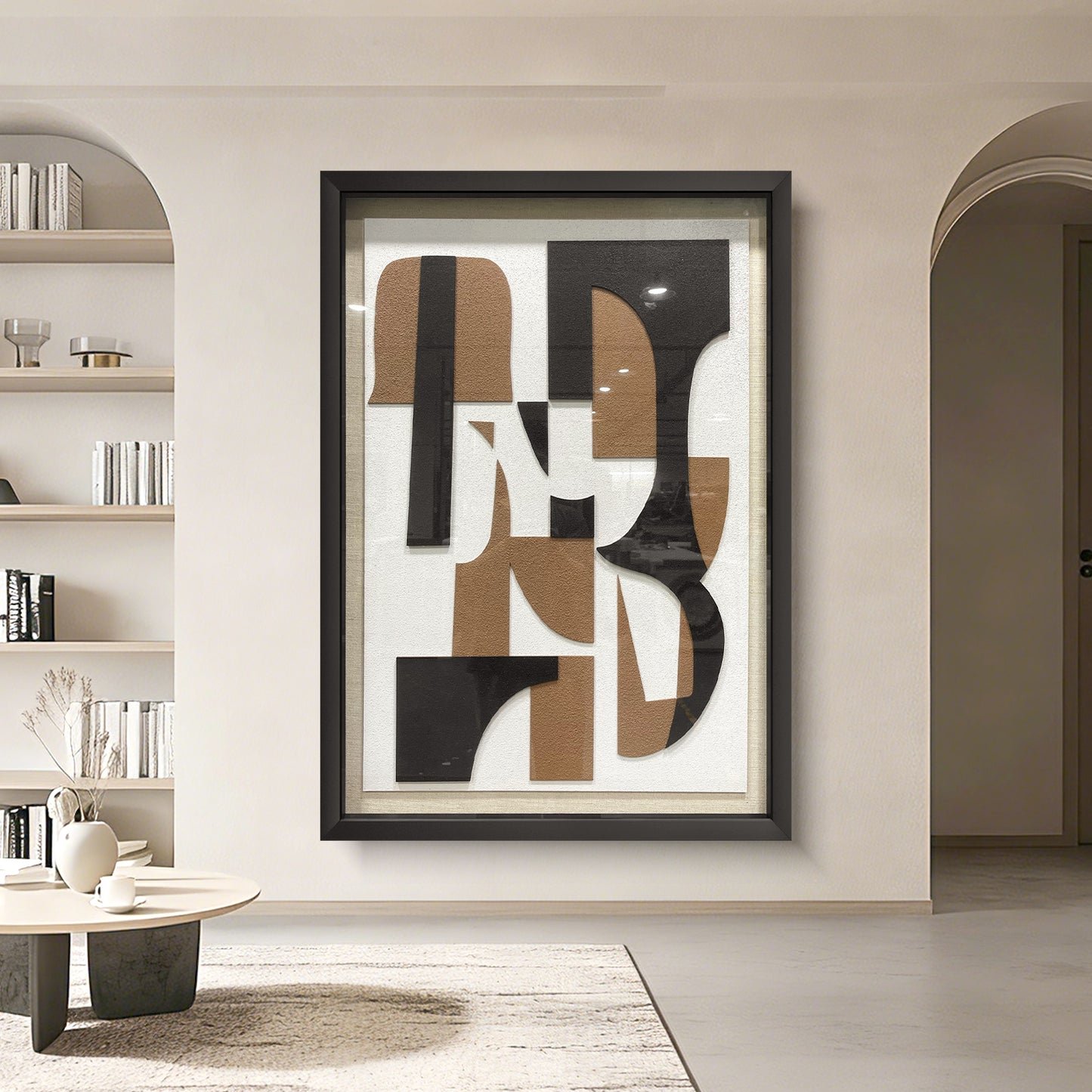 Modern minimalist 3D relief decorative painting, handcrafted from sandstone with a sleek and stylish texture.