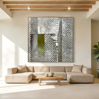Extra Large Green Abstract Wall Art with Rich Thick Texture, Modern Elegant Artwork