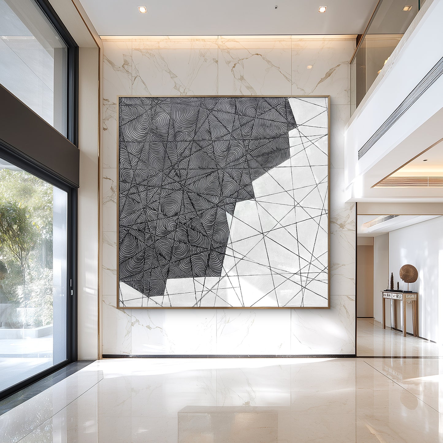 Black and White Textured Wall Art with Architectural Style