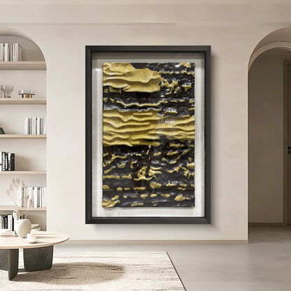High End Hotel Wall Art, Abstract Black and Gold Wood Carving with Tempered Glass