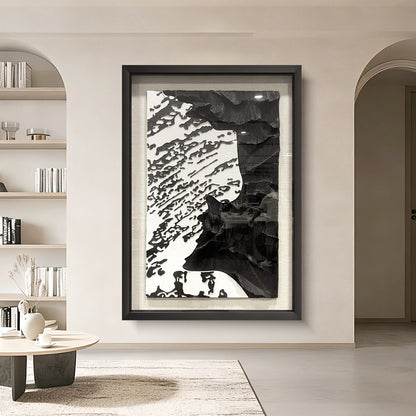 Modern Corporate Lobby Art, 3D Black and White Organic Sculpture with Tempered Glass
