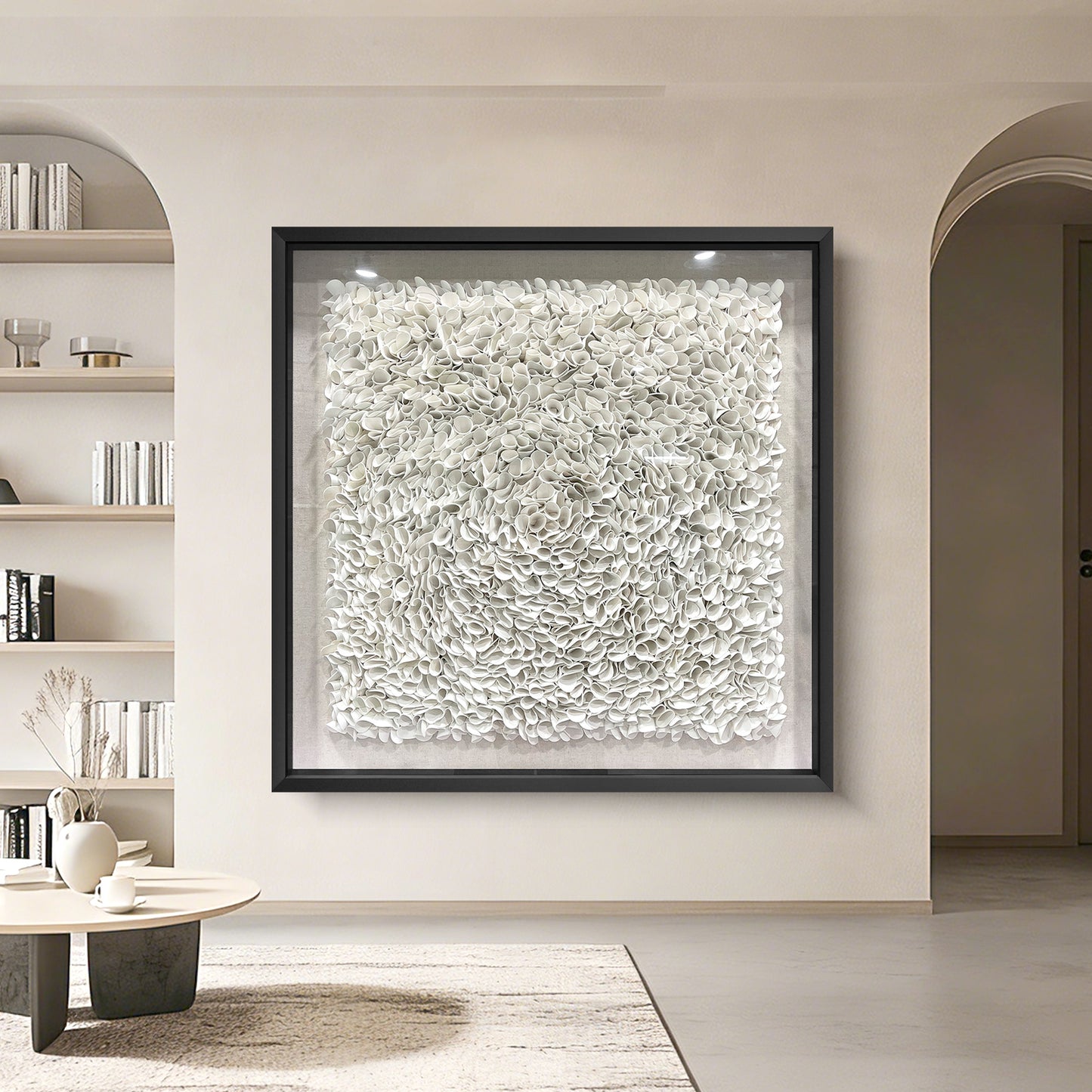 Pure White Textured Wall Art, 3D Faux Leather Sculpture for Commercial Spaces