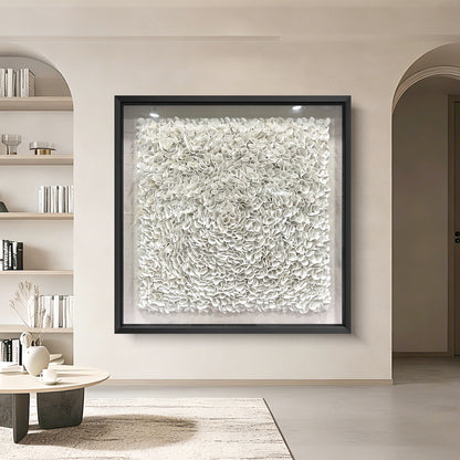 Pure White Textured Wall Art, 3D Faux Leather Sculpture for Commercial Spaces