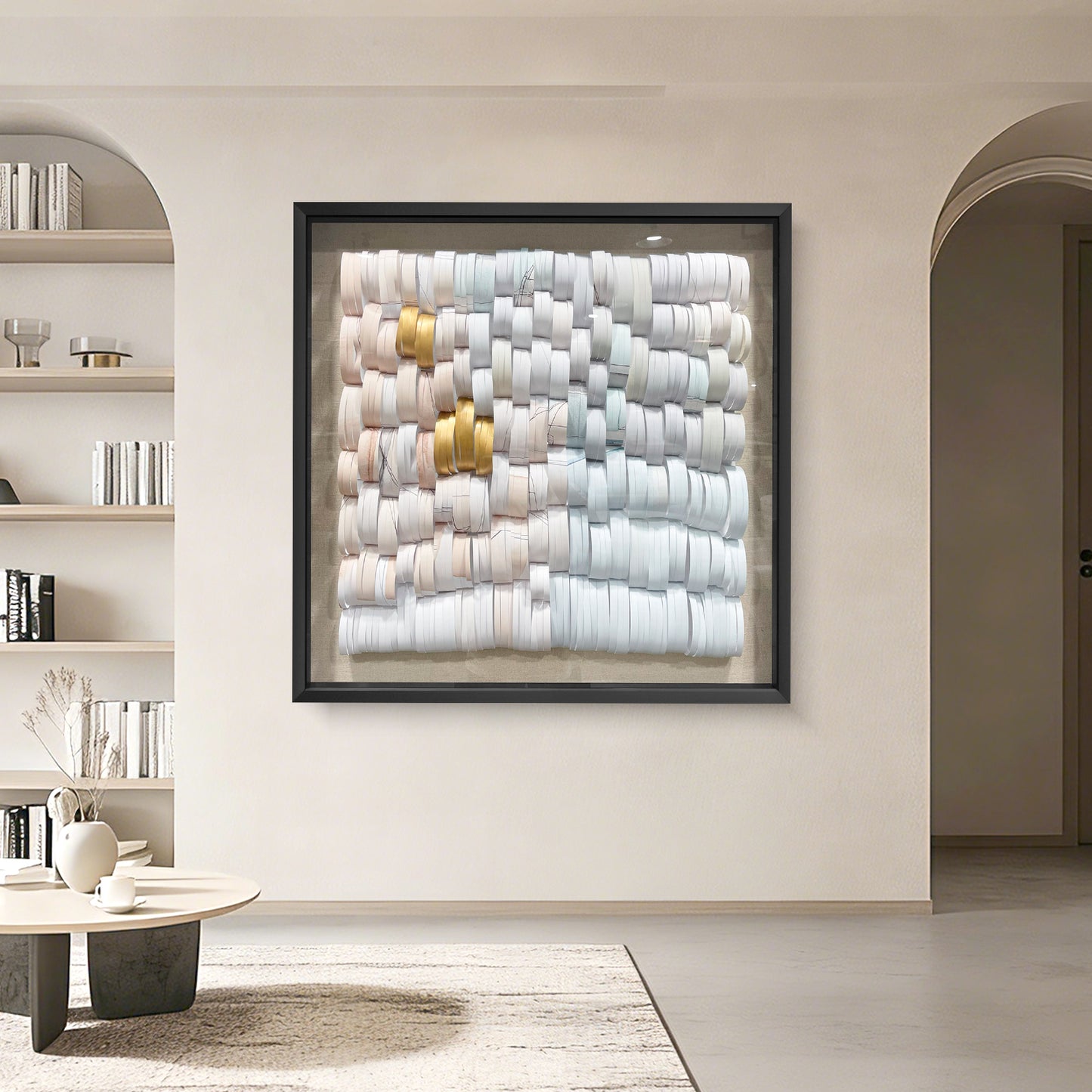 Handcrafted large square 3D paper wall decor, featuring a modern three-dimensional design with exquisite artistic detail.