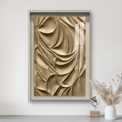 Luxury Corporate Wall Sculpture, Flowing Bronze Wood Carving with Tempered Glass