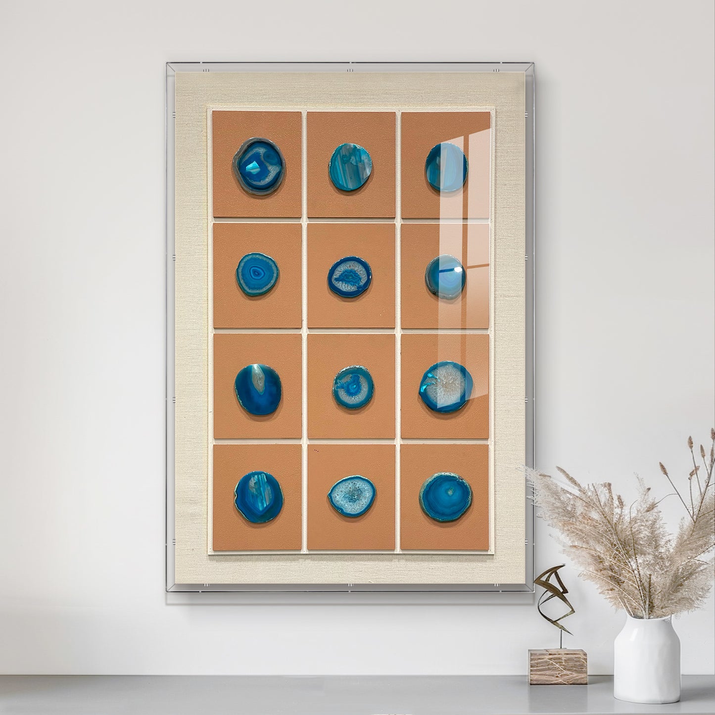 A three-dimensional carving masterpiece adorned with carved crystal panels, a modern wall art hanging piece for interior spaces.