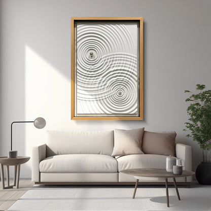 Minimalist Zen Ripple Carved Wood Panel with Silver Orb