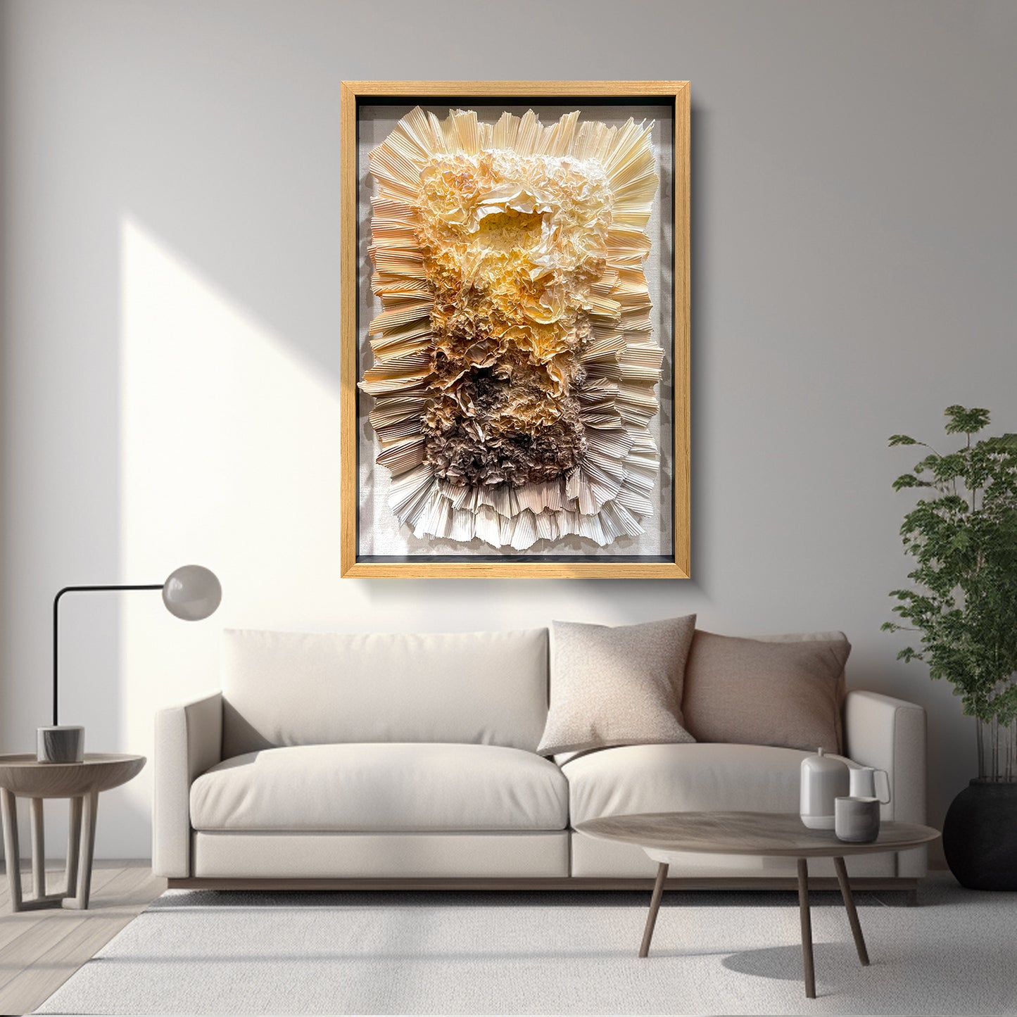 3D Abstract Paper Bloom Wall Sculpture - Fiery Amber Geode Art