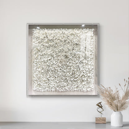 Pure White Textured Wall Art, 3D Faux Leather Sculpture for Commercial Spaces