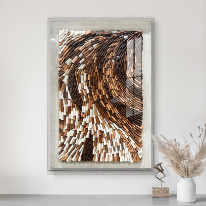 Modern 3D Wall Art, Handcrafted with Leather in Brown & White, Featuring Unique Artistic Design