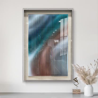 Contemporary Art Gallery Decor, 3D Vertical Wave Wood Sculpture with Color Gradient