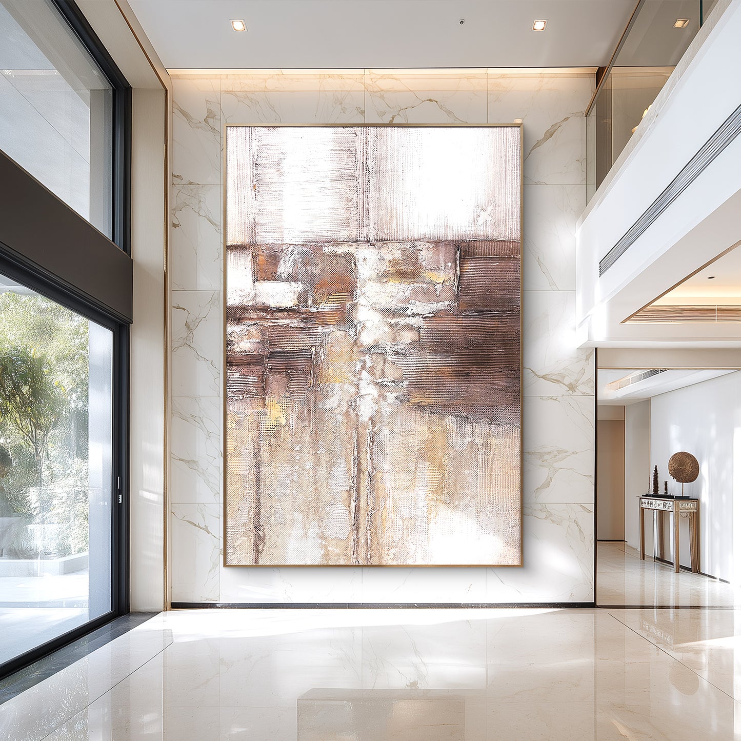 Large Abstract Canvas Art with Earth Tone Texture
