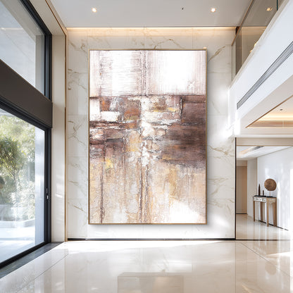 Large Abstract Canvas Art with Earth Tone Texture