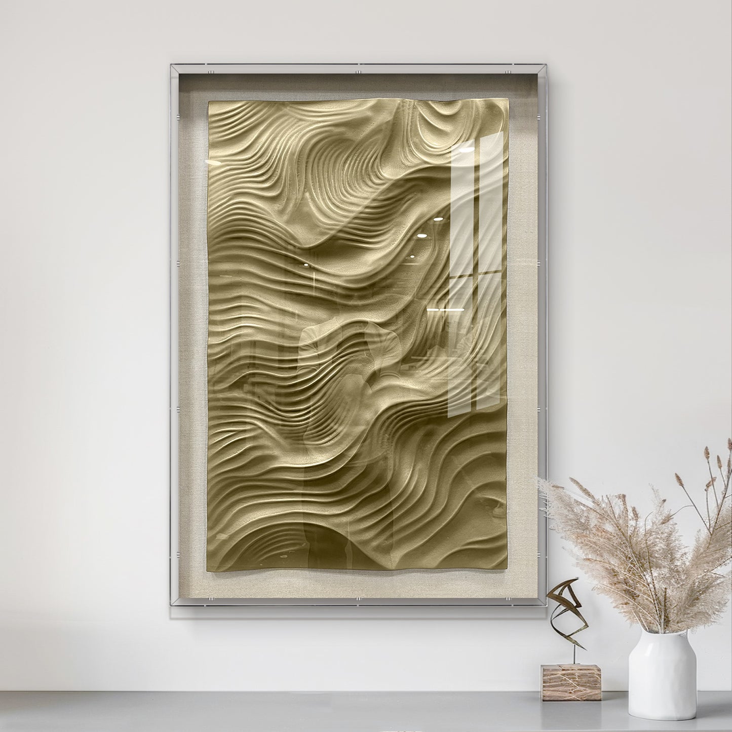 Gallery Worthy 3D Wave Art, Hand Carved Wood in Tempered Glass Frame