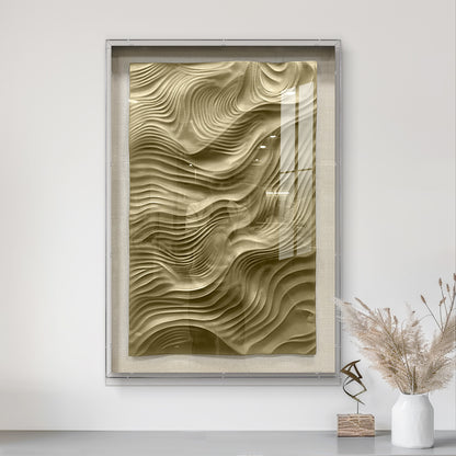 Gallery Worthy 3D Wave Art, Hand Carved Wood in Tempered Glass Frame