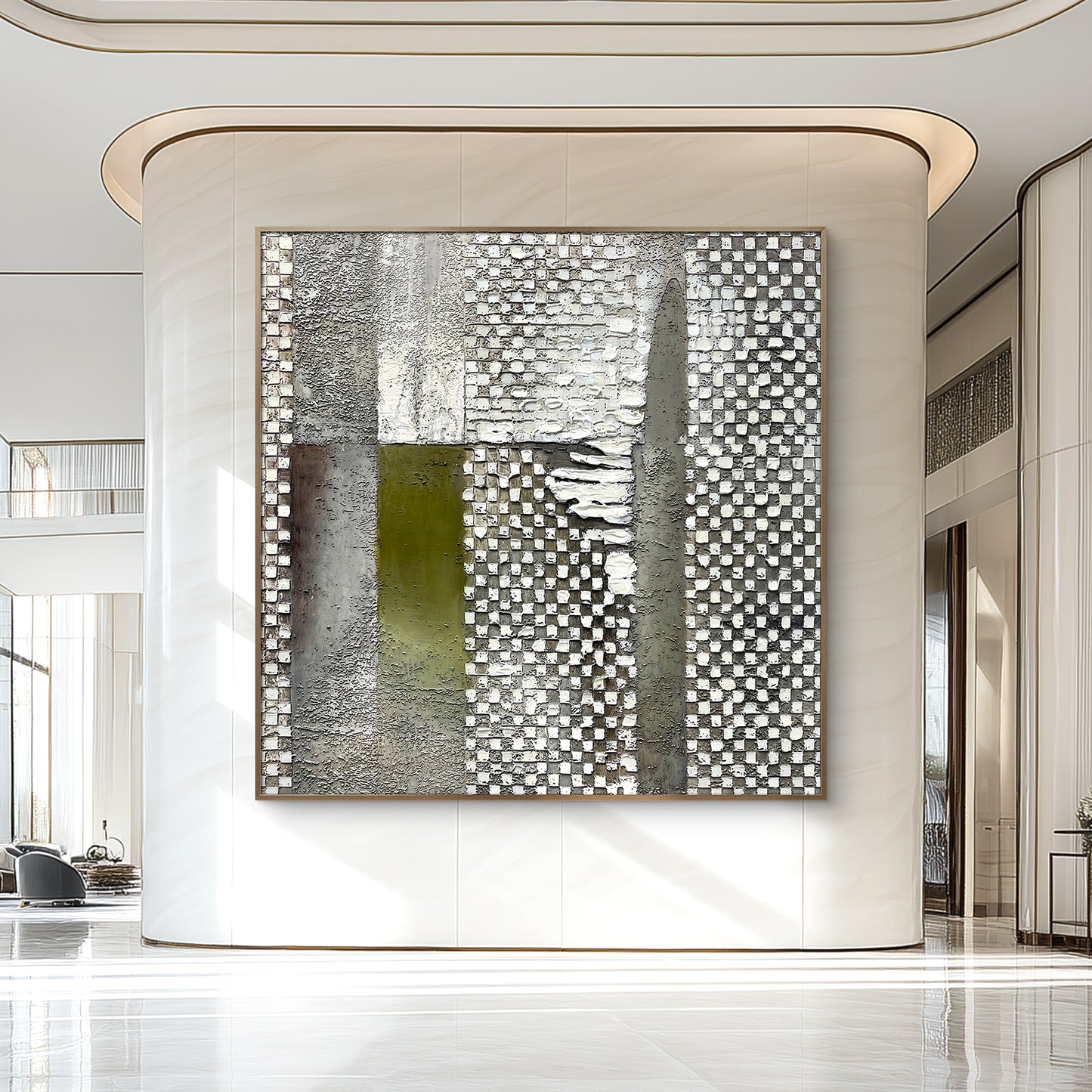 Extra Large Green Abstract Wall Art with Rich Thick Texture, Modern Elegant Artwork