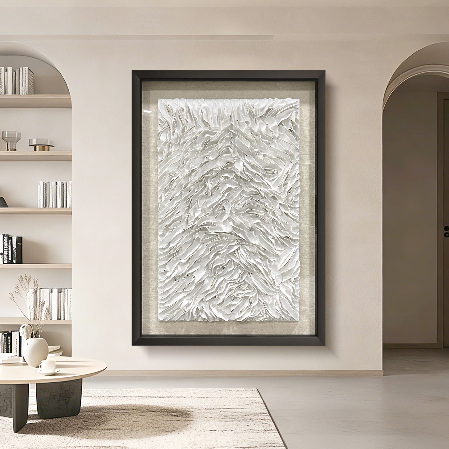 Handcrafted 3D leather wall art, featuring distinctive three-dimensional texture and sophisticated artistic detailing.