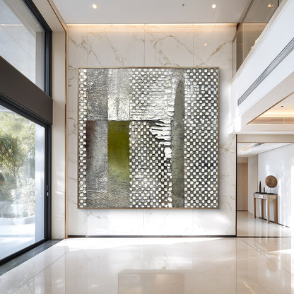 Extra Large Green Abstract Wall Art with Rich Thick Texture, Modern Elegant Artwork