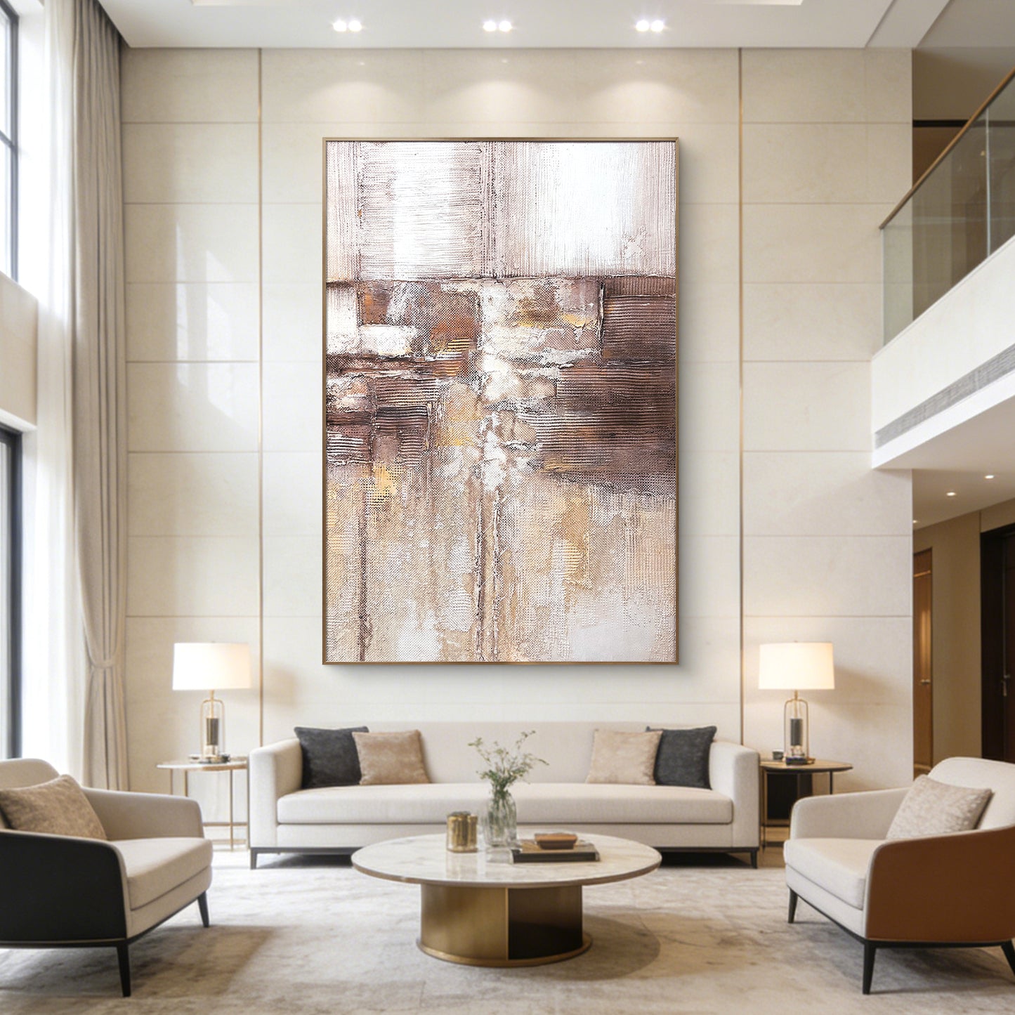 Large Abstract Canvas Art with Earth Tone Texture