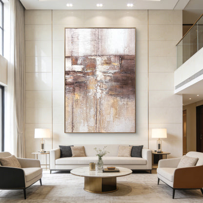 Large Abstract Canvas Art with Earth Tone Texture