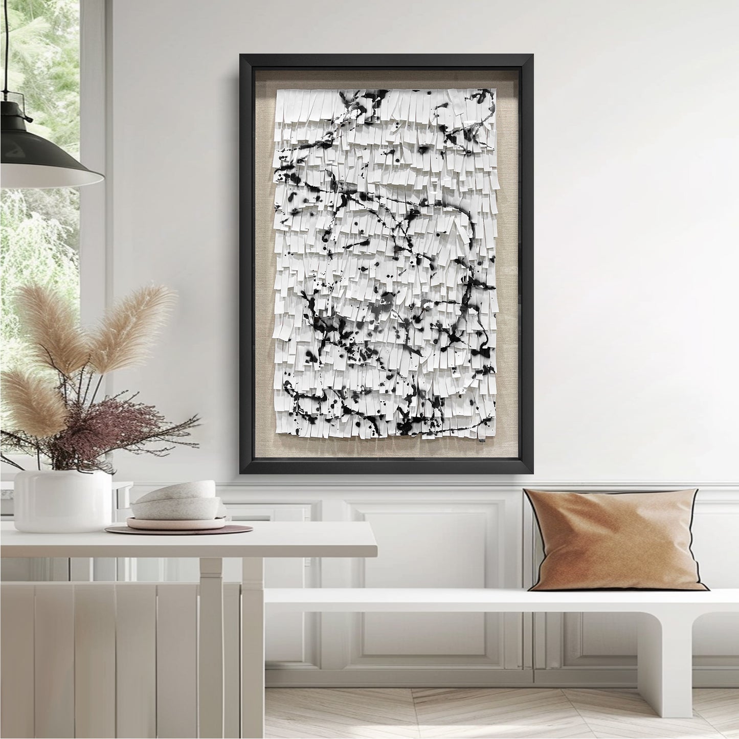 3D Abstract Leather Relief Wall Art - Black Ink Splash Decor