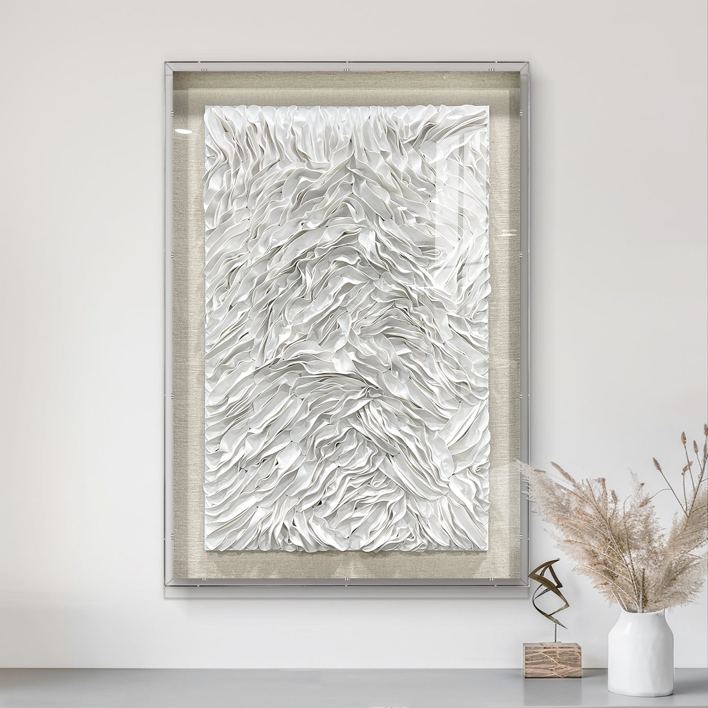 Handcrafted 3D leather wall art, featuring distinctive three-dimensional texture and sophisticated artistic detailing.