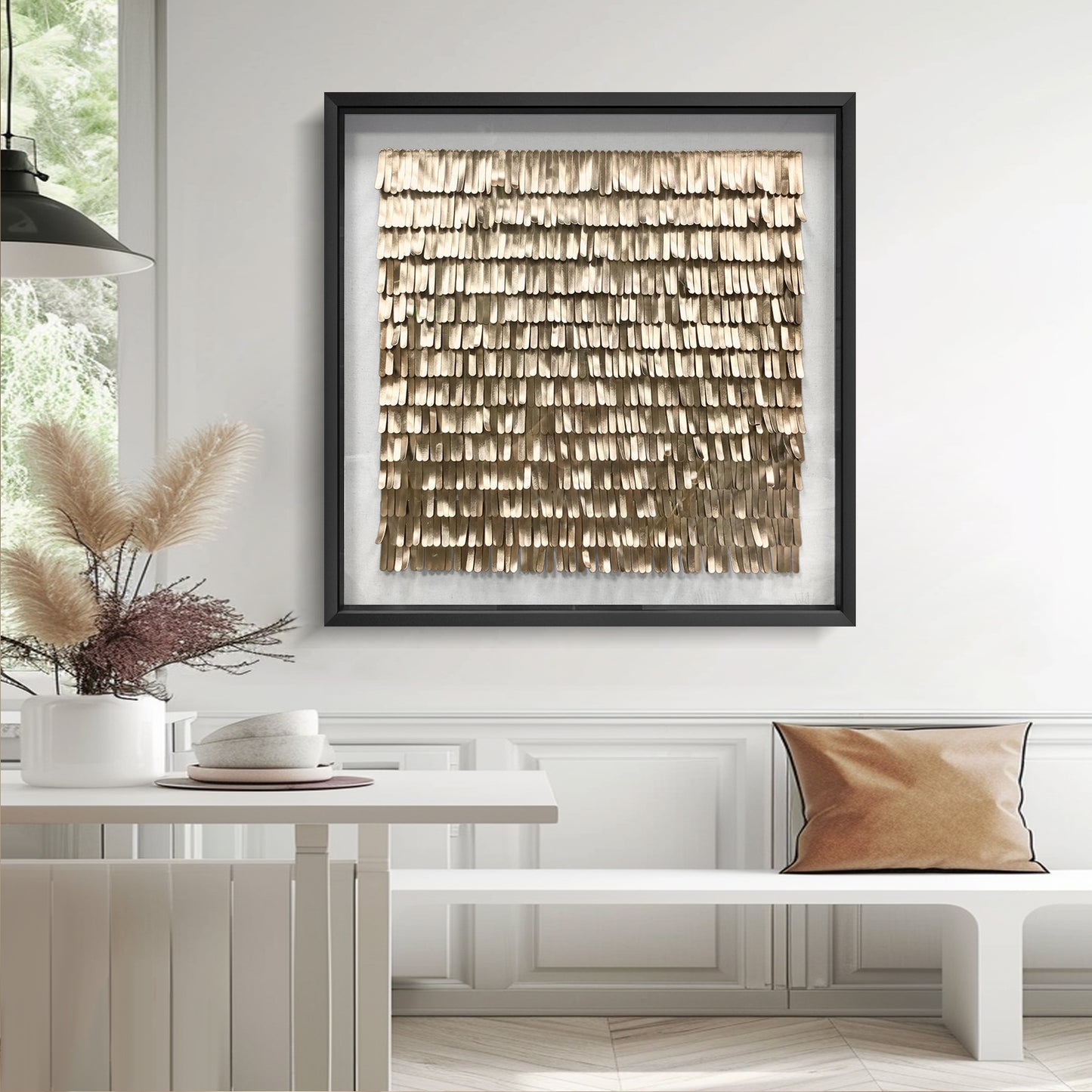 Handmade Gold Leather Wall Art - Textured Sculpture