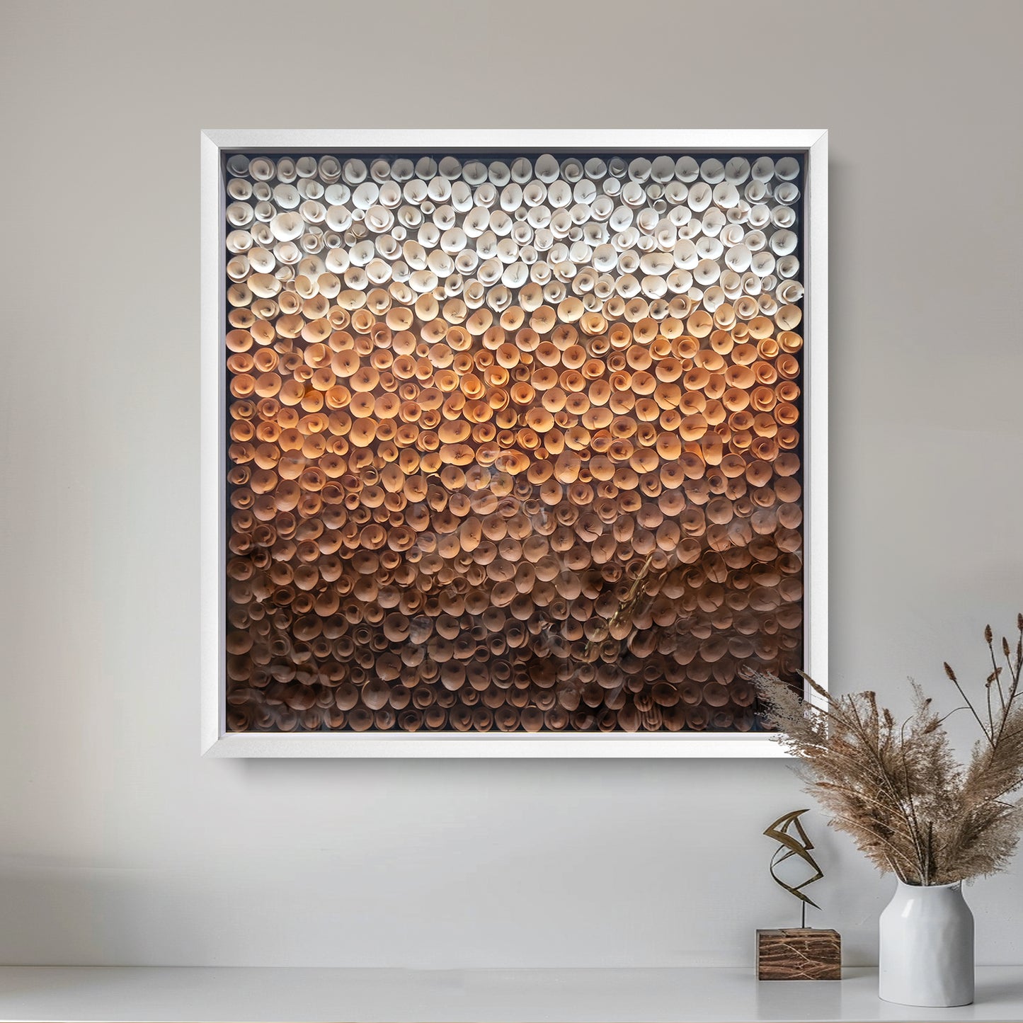Wood Paper Flower Shadow Box - Modern 3D Wall Sculpture