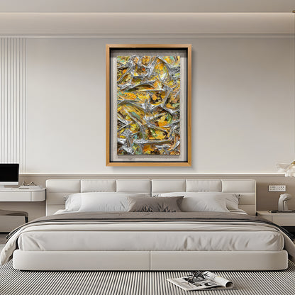 Kinetic Gradient Wood Tile Art - Glossy 3D Fluid Sculpture